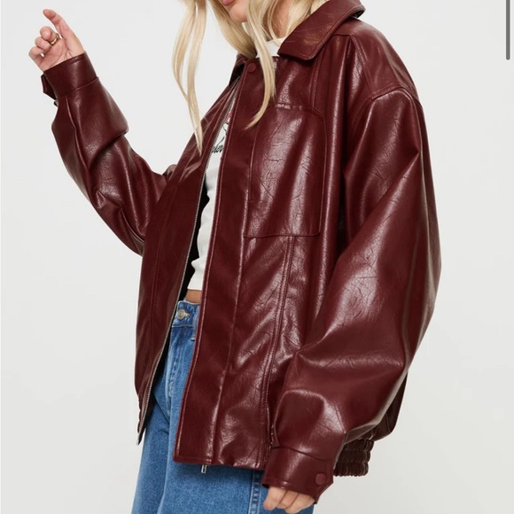 Princess Polly Faux Leather Jacket Burgundy - Picture 3 of 6